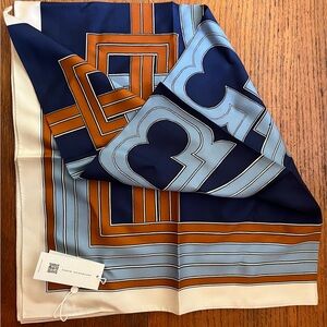 Tory Burch Blue and Brown Silk Scarf